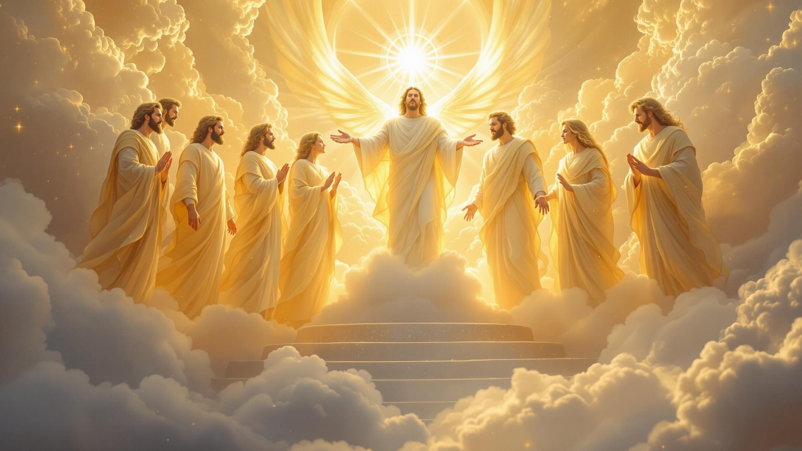 Glorified beings beside God’s throne in heaven