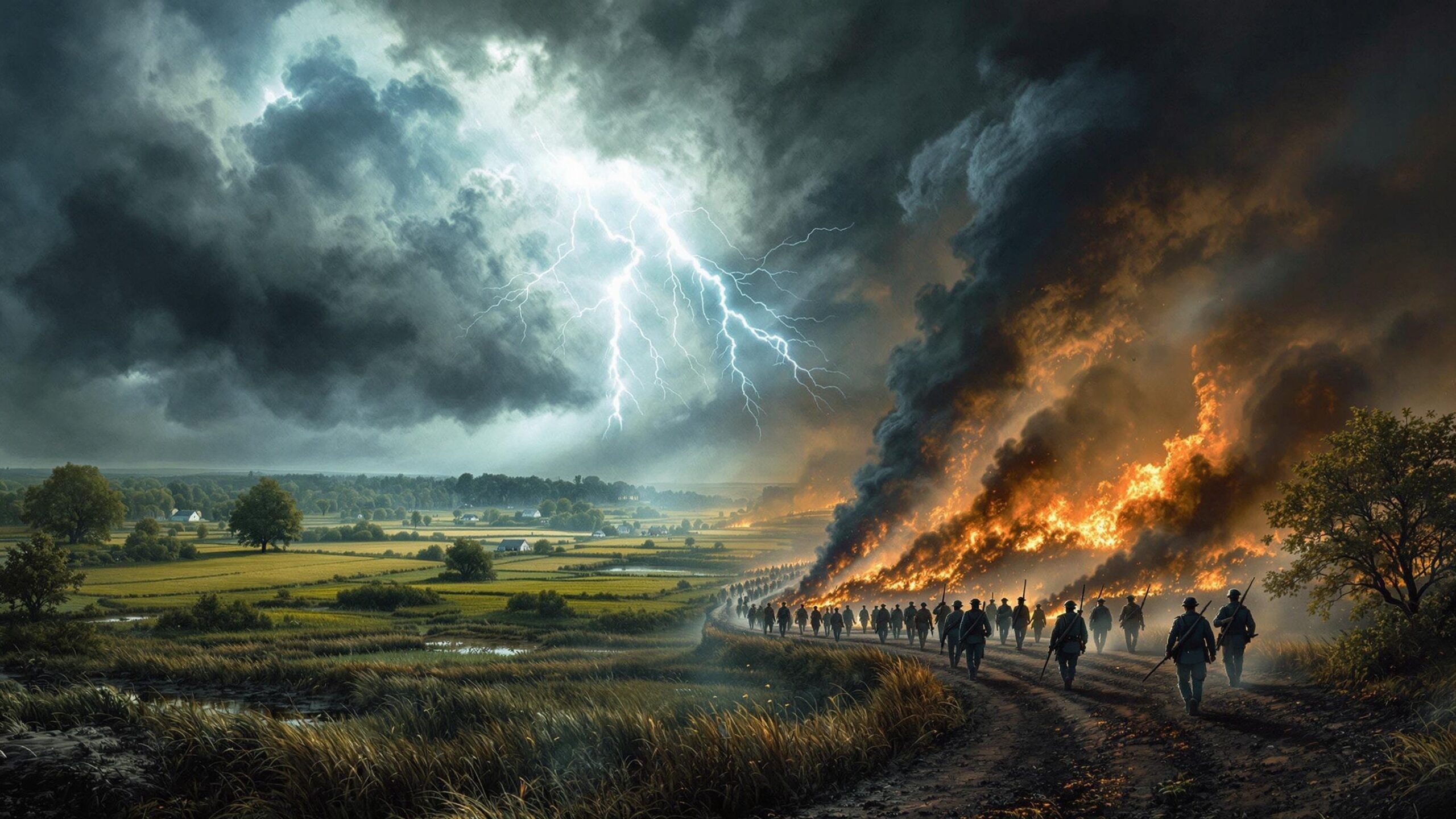Civil War prophecy scene over South Carolina with storm and lightning