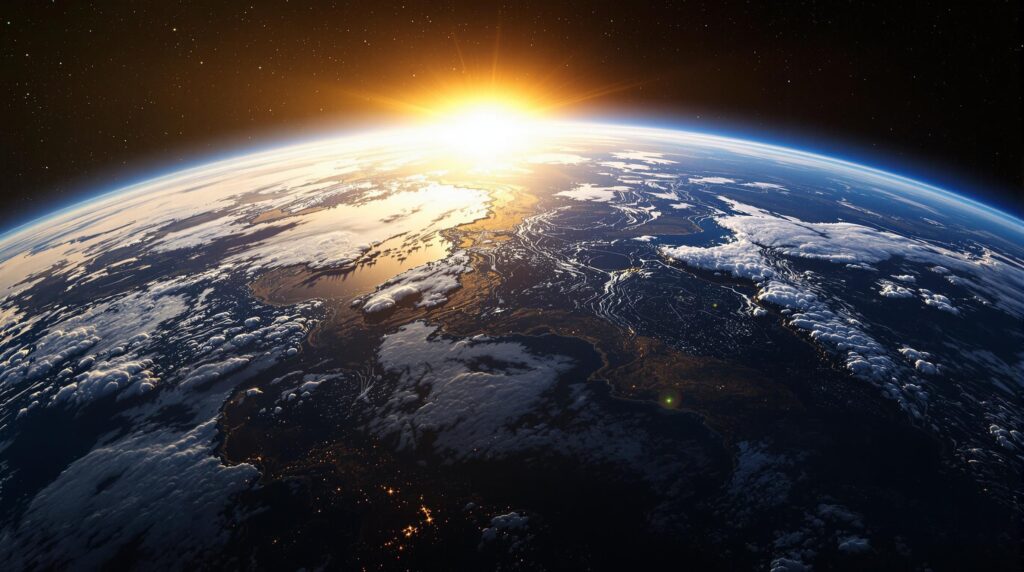 Earth in space enveloped in a faint ethereal glow