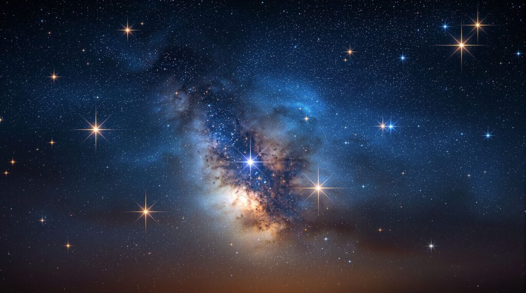 Radiant galaxies and stars glowing across the night sky