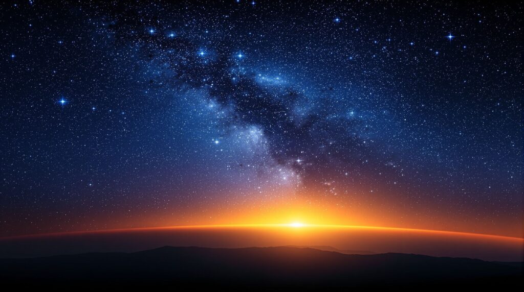 Star-filled sky with glowing horizon symbolizing eternity