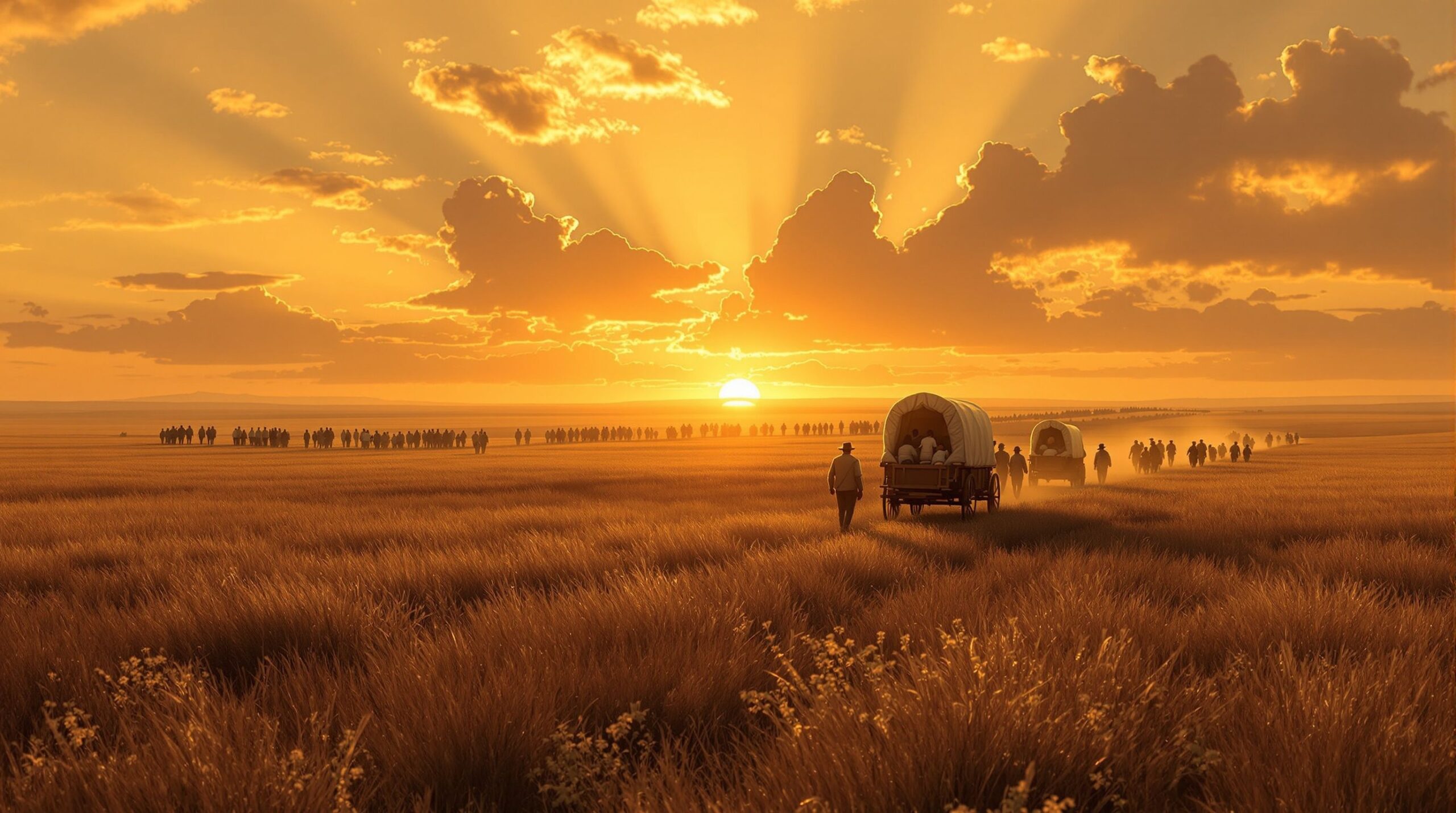 Peaceful Missouri frontier at dawn representing divine calm in 1833
